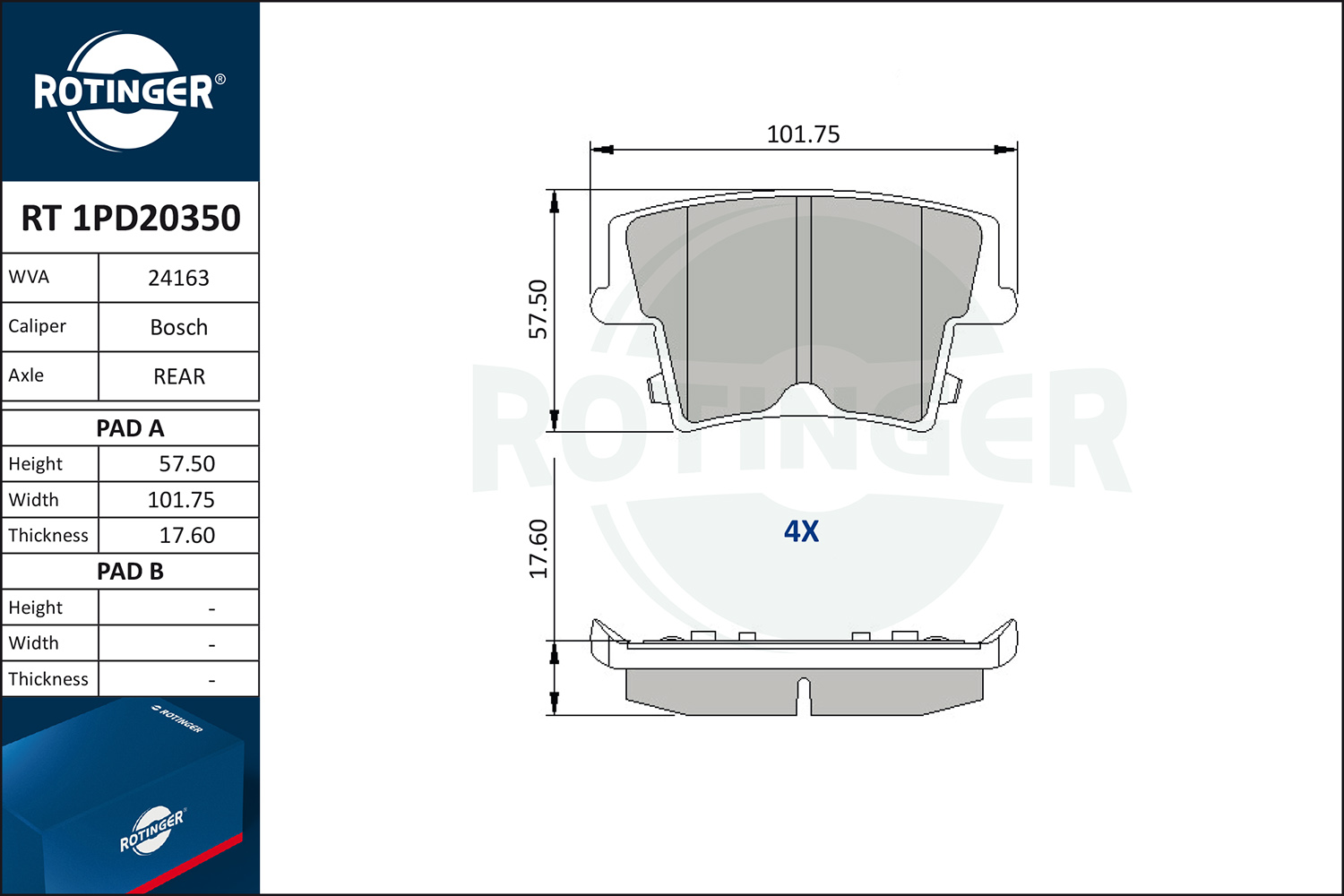 ROTINGER Fékbetét, mind RT1PD20350_ROT